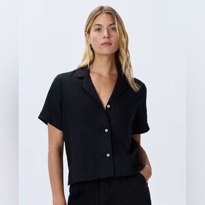 Quince 100% European Linen Short Sleeve Black Shirt Size XL